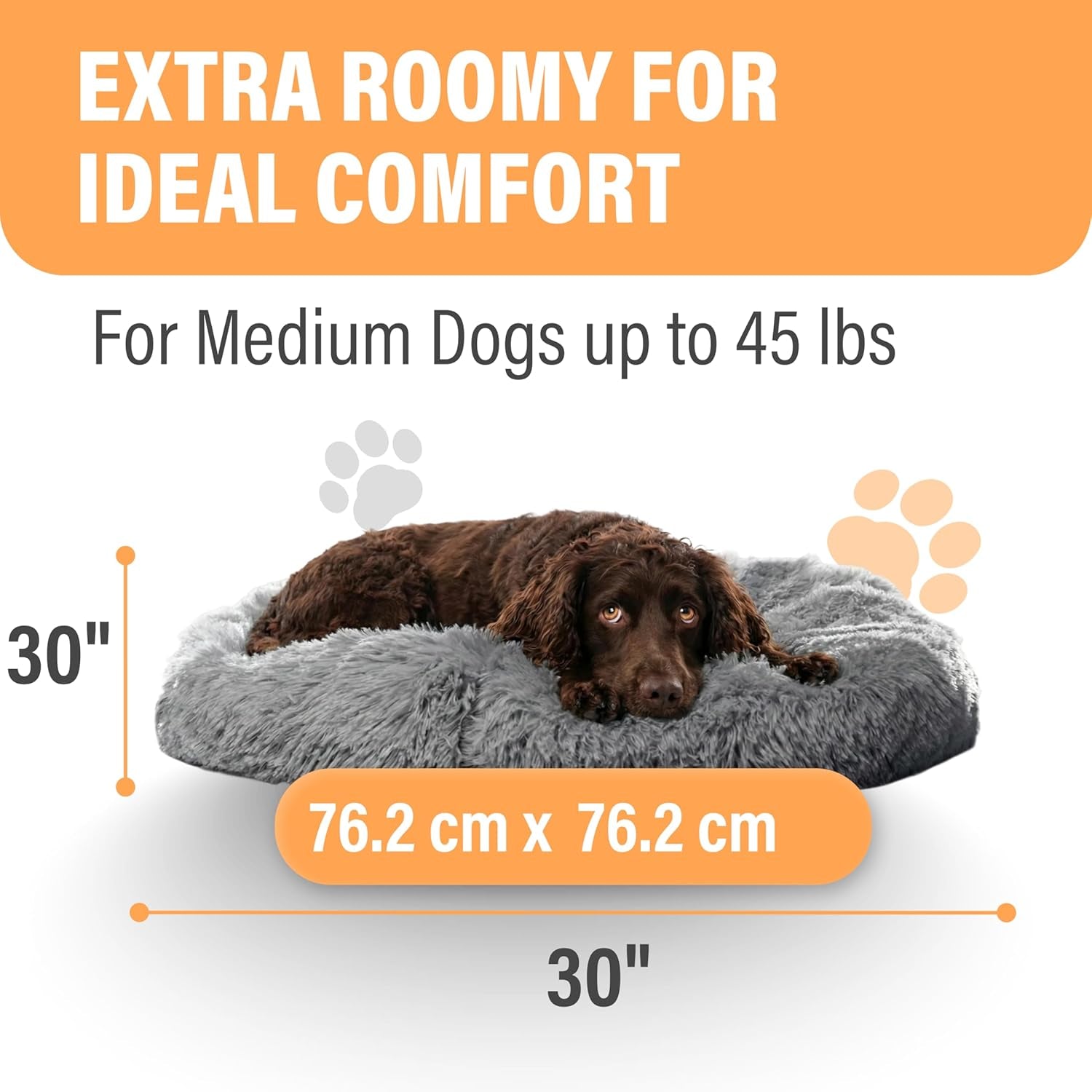 Premium Medium Donut Dog Bed, Fits up to 45 Lbs, Machine Washable Cushion, Plush Long Pile Faux Fur Fabric, Portable Dark Gray Pet Bed Furniture for Puppies Adult Canines & Cats