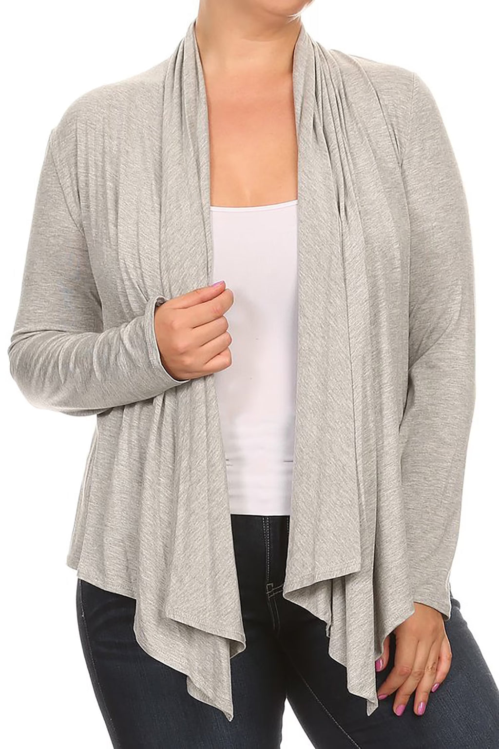 Women'S plus Size Soft Casual Drape Open Front Cardigan Long Sleeve