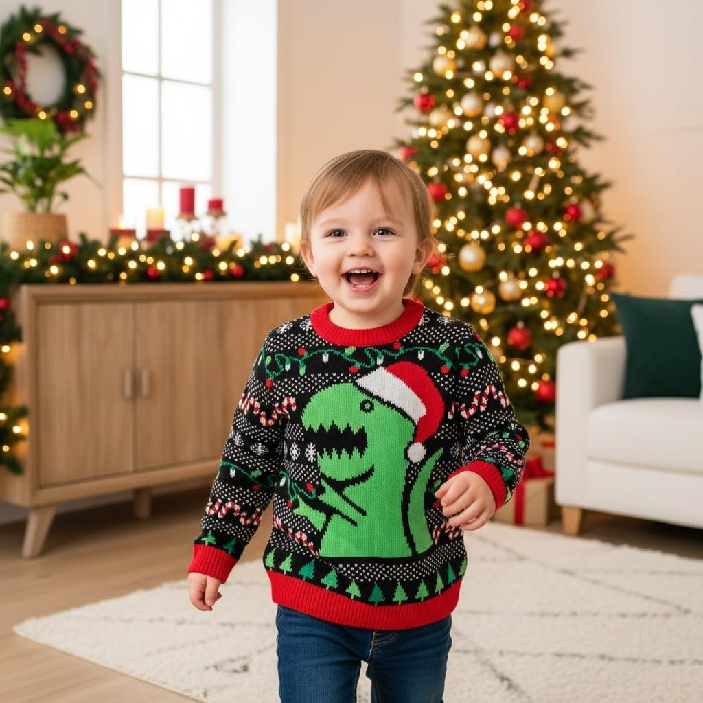 Kids Ugly Christmas Sweater Dino Gamer Swishmas Boy Girl Holiday | Soft Fleece Kids Ugly Christmas Sweatshirt; Great for Holiday Party, Gamer and Dino Fans, Boys Girls Xmas Gift
