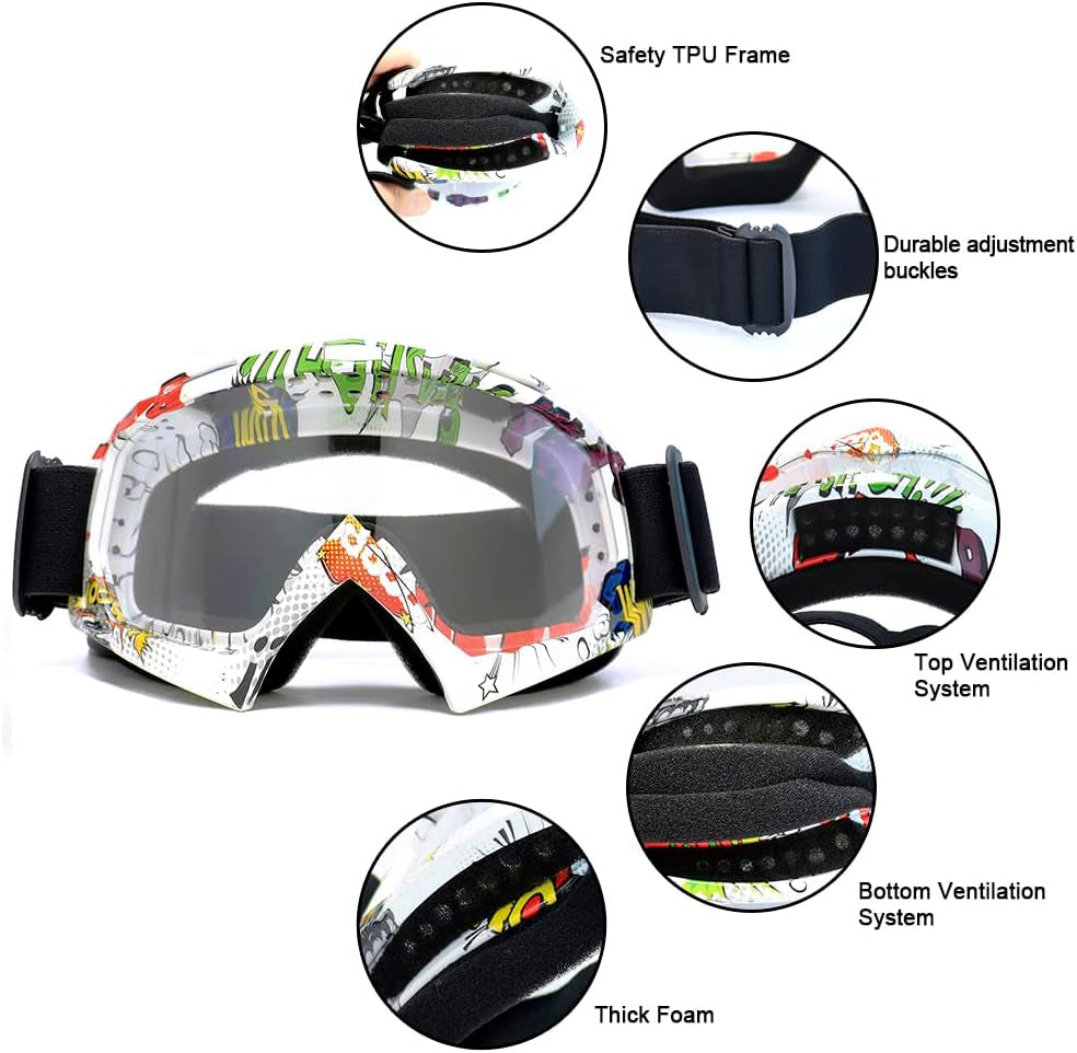 Dirt Bike ATV Goggles-Motorcycle Offroad Riding Dustproof, anti Fog | Goggles Glasses with anti UV, Dustproof, anti Fog Lenses for Men, Women, Youth
