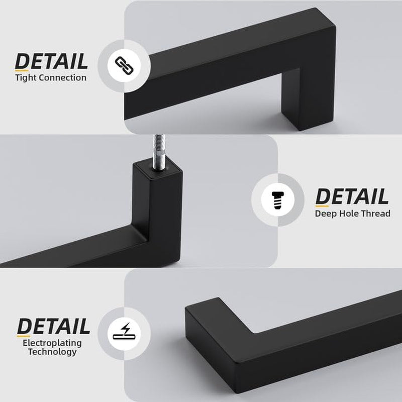 10 Pack Black Square Bar Cabinet Pull Drawer Handle Stainless Steel Modern Hardware for Kitchen and Bathroom Cabinets Cupboard,Center to Center 10In(256Mm) Black Drawer Pulls | Stainless Steel,Square Bar Modern Hardware,Cabinet Pulls,Smooth Touch,For Bathroom Cupboard Dresser,2 Screws,Easy Install
