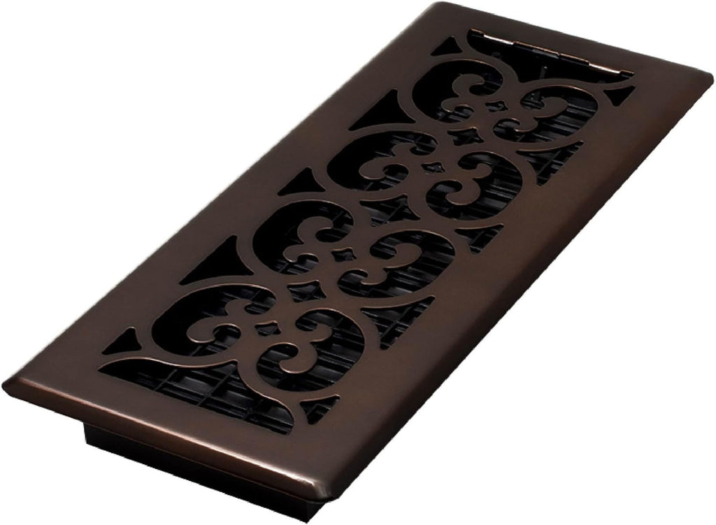 Metal Scroll Decorative Air Vent Cover 4X12 Floor Register – Adjustable Control Lever – AC Floor Vent Covers for Home Floor Vents – Fits 4 X 12 Inch Opening – Rubbed Bronze (SPH412-RB)