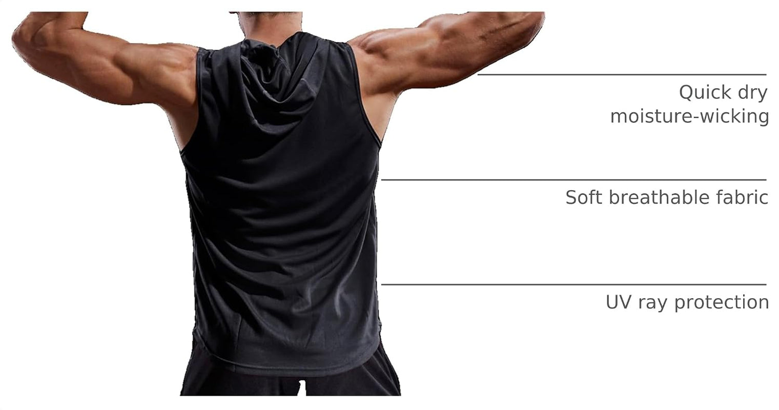 Dry Fit Workout Athletic Muscle Tank Top Running Shirts with Hoods