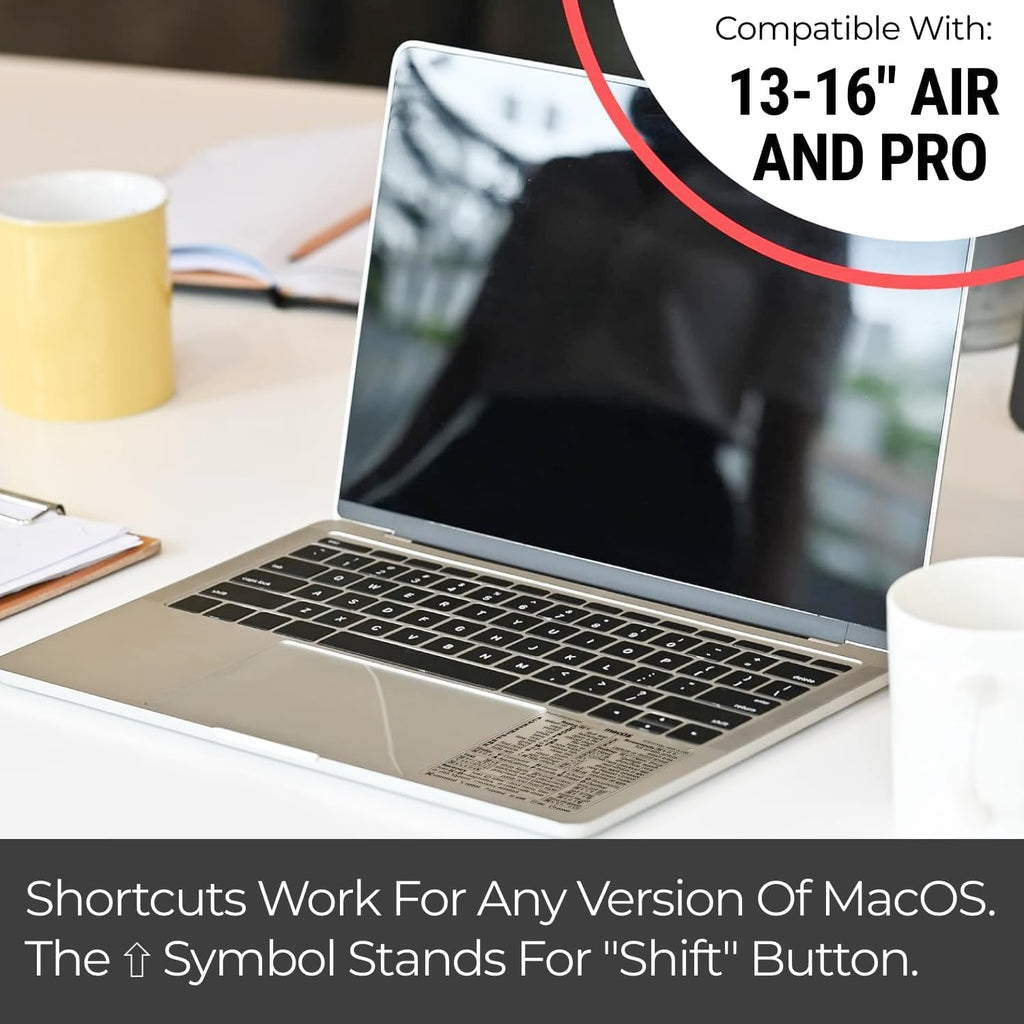 Mac OS Shortcuts Sticker for Air/Pro | Keyboard Stickers for Macos | Laminated Vinyl Macbook Cheatsheet | Macbook Shortcuts 2026 (Clear/Black)
