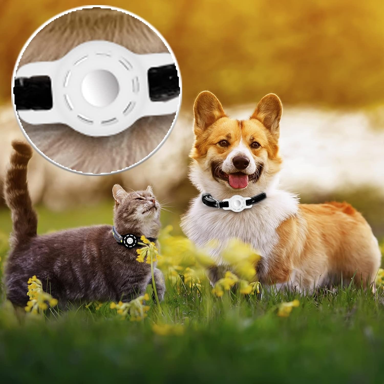 For Air Tag Cat Collar Holder for Apple Air Tag, 2 Pack of Pet Collar Holder for Cat and Small Dog Collar within 1/2 Inch and 2 Pack Protector for Air Tag