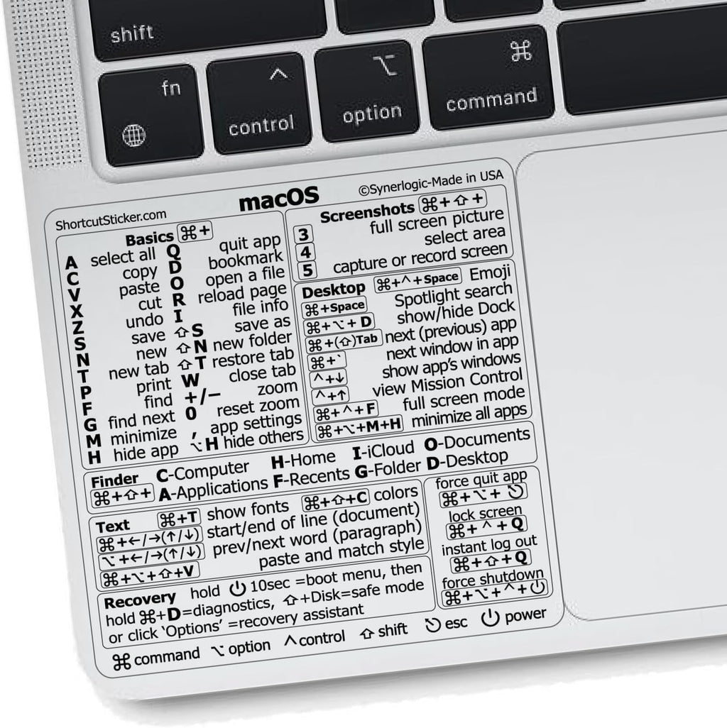 Mac OS Shortcuts Sticker for Air/Pro | Keyboard Stickers for Macos | Laminated Vinyl Macbook Cheatsheet | Macbook Shortcuts 2026 (Clear/Black)