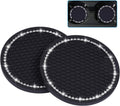 Bling Car Coasters, 2 Pack 2.75" Diameter Car Cup Coaster, Black | PVC Car Cup Holder Insert Coaster, anti Slip Universal Vehicle Interior Accessories Crystal Glitter Cup Mats for Women & Man