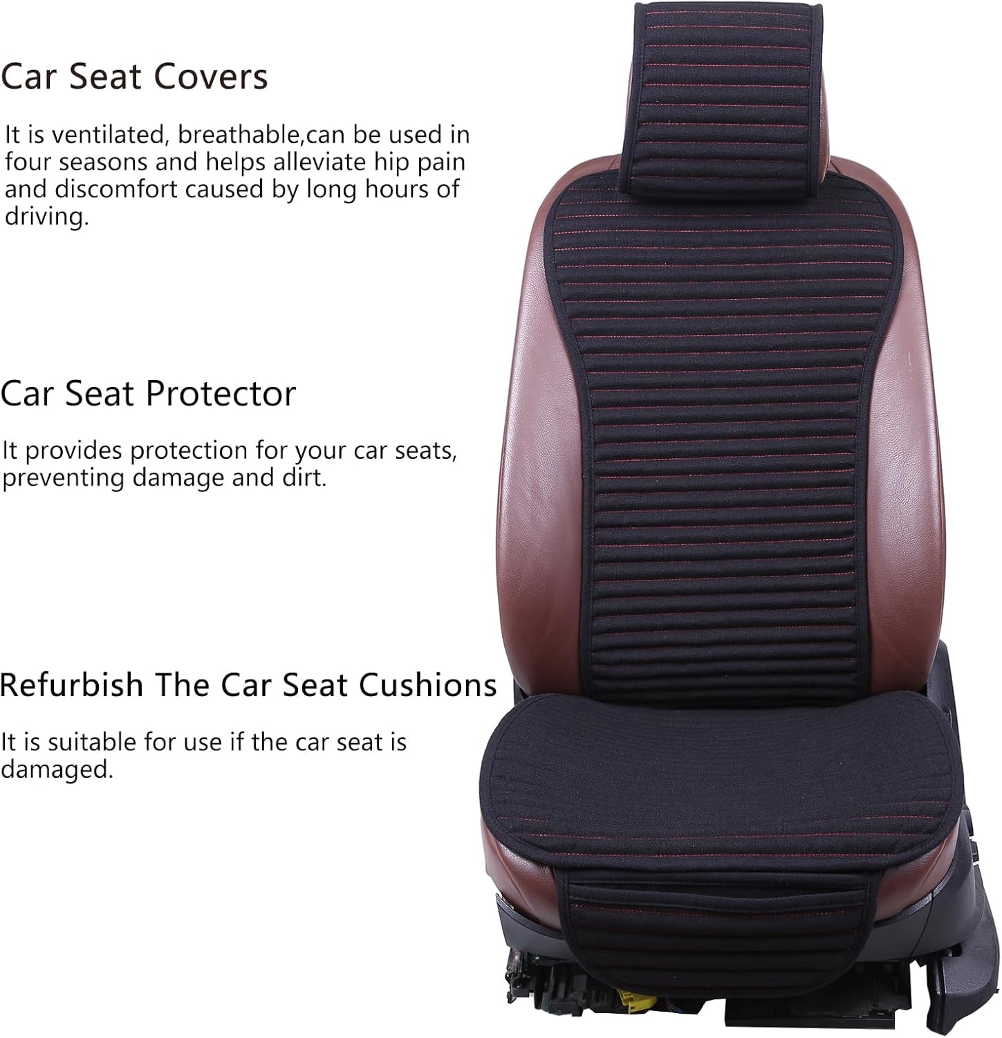 Car Seat Covers,Cloth Car Seat Cover,Buckwheat Hull Cooling Car Seat Covers,Universal Car Seat Protector, Breathable Comfortable Ventilated Front Seat Only,Black