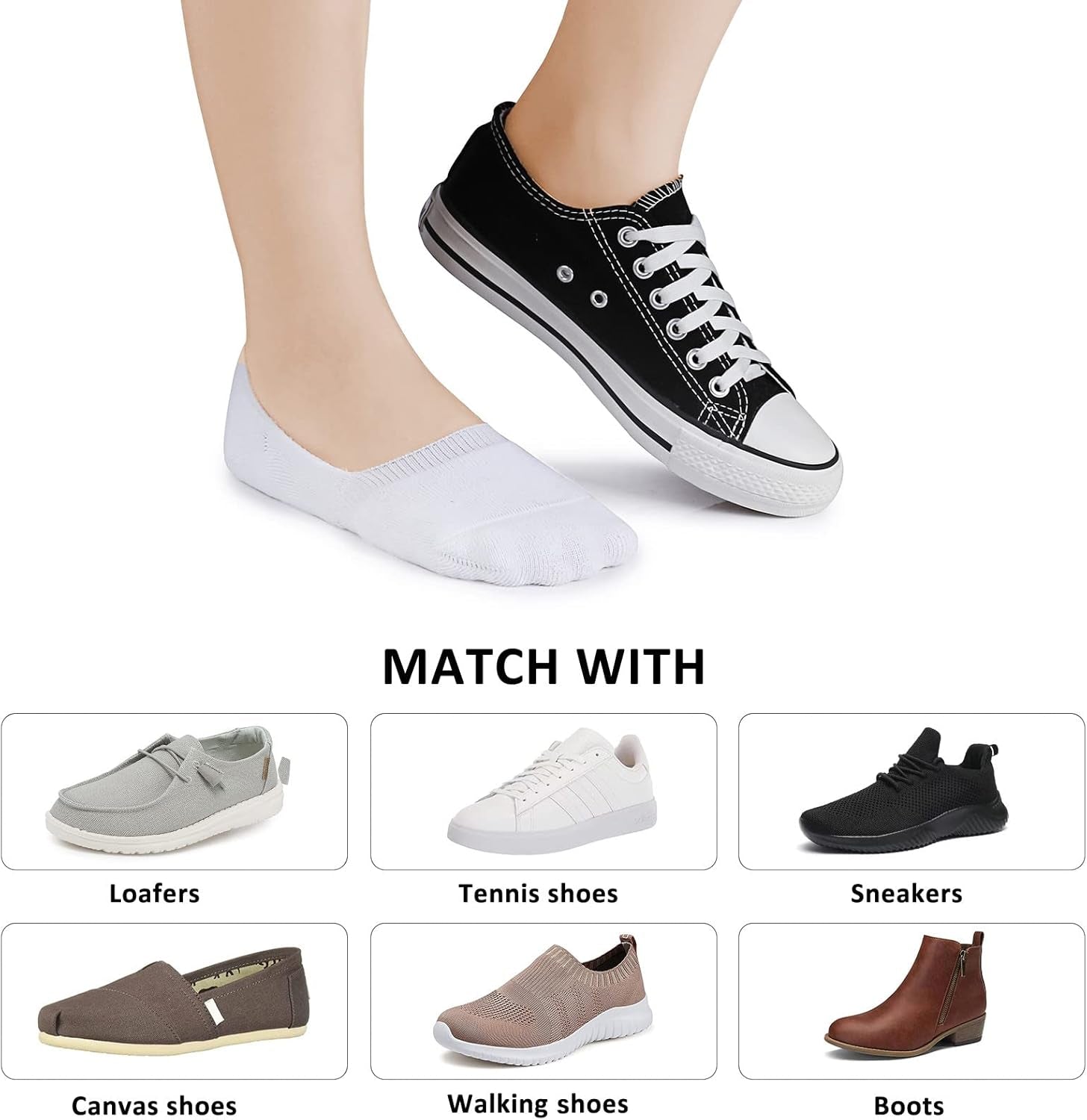 6 Pairs Unisex Thick Cushion Athletic Cotton No Show Socks | Non Slip Low Cut Flat Liner Socks