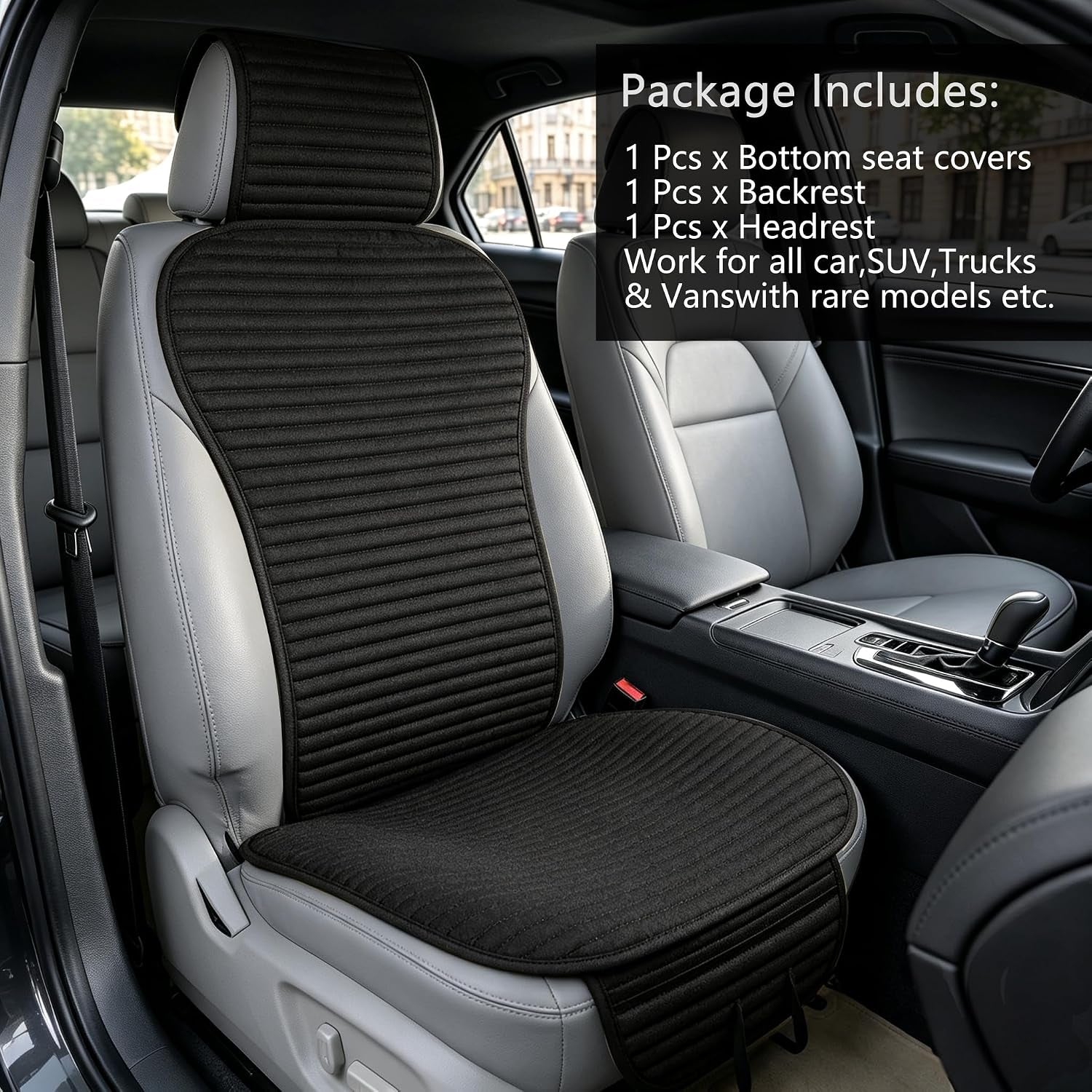 Car Seat Covers,Cloth Car Seat Cover,Buckwheat Hull Cooling Car Seat Covers,Universal Car Seat Protector, Breathable Comfortable Ventilated Front Seat Only,Black