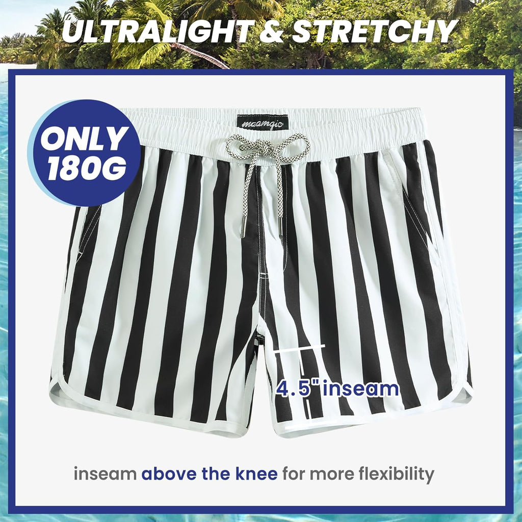Mens Boys Short 80S 90S Vintage Swim Trunks with Mesh Lining Quick Dry Swim Suits Board Shorts