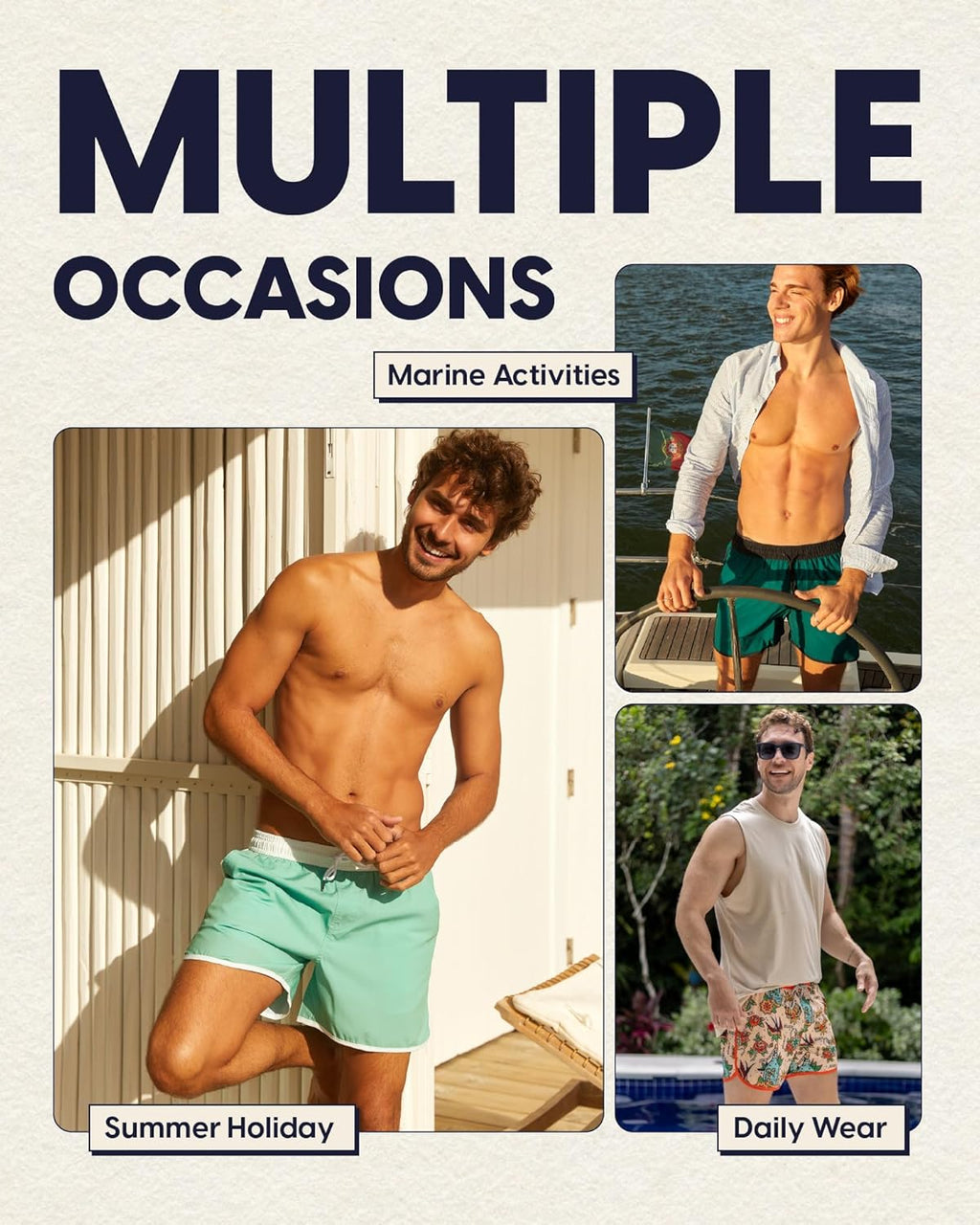 Mens Boys Short 80S 90S Vintage Swim Trunks with Mesh Lining Quick Dry Swim Suits Board Shorts