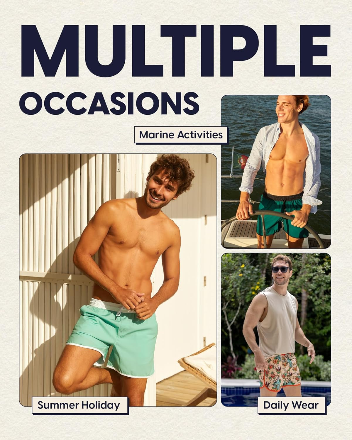Mens Boys Short 80S 90S Vintage Swim Trunks with Mesh Lining Quick Dry Swim Suits Board Shorts