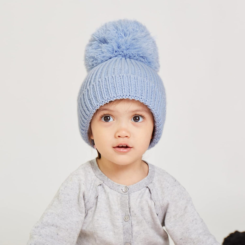 Winter Warm Knitted Baby Hats for Girls Pom Pom Kid Toddler Boys Beanies Cap with Fleece Lining