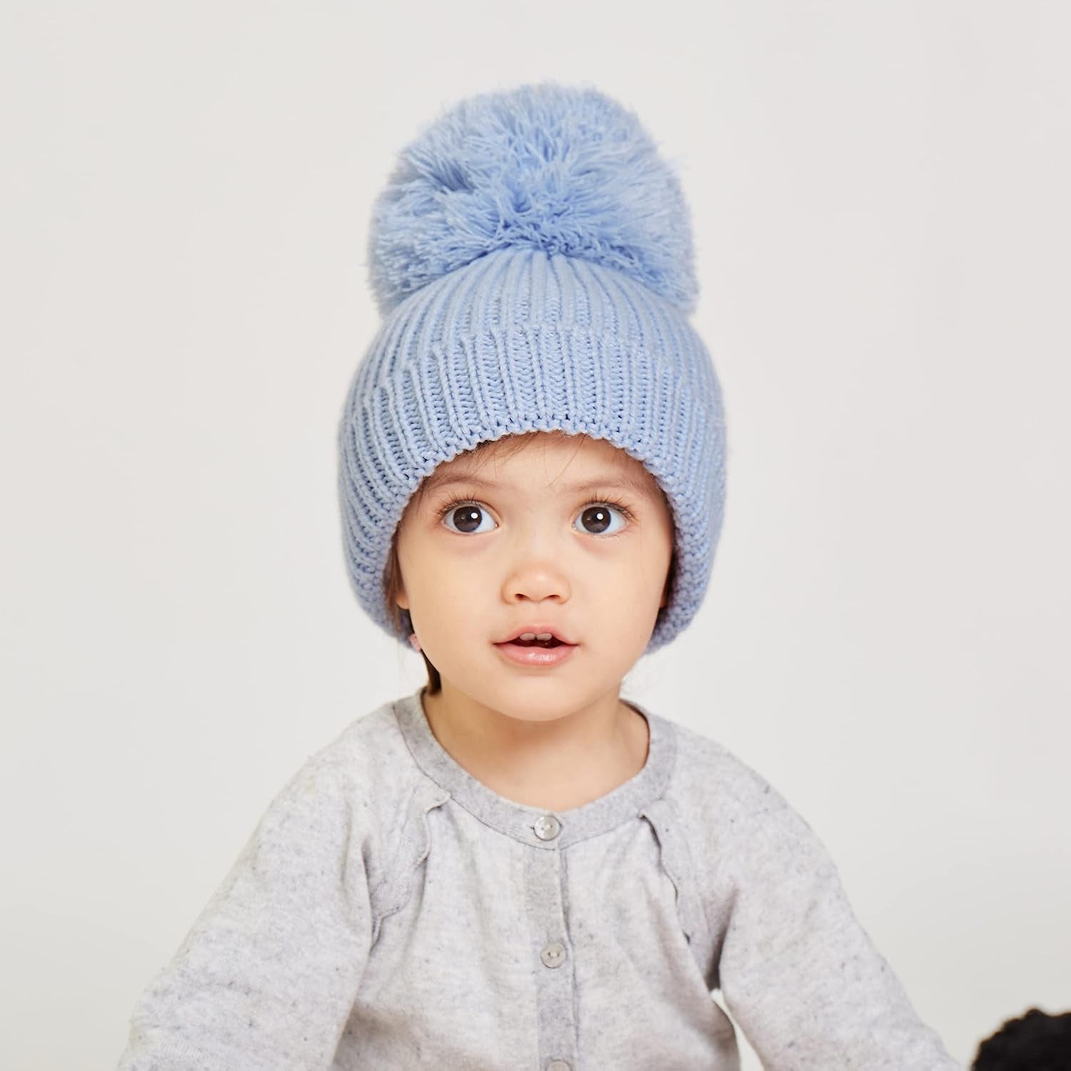 Winter Warm Knitted Baby Hats for Girls Pom Pom Kid Toddler Boys Beanies Cap with Fleece Lining