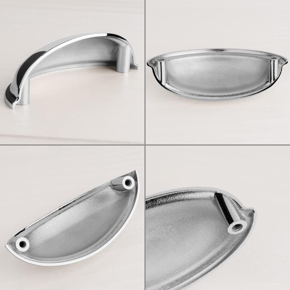 10 Pack 3 in Polished Chrome Cabinet Pulls, Drawer Handles 1808 | Sturdy Metal, Comfortable Grip, Bin Cup Hardware, Chrome Kitchen Cabinet Pulls, for Dresser Cupboard Bedroom Bathroom Vanity