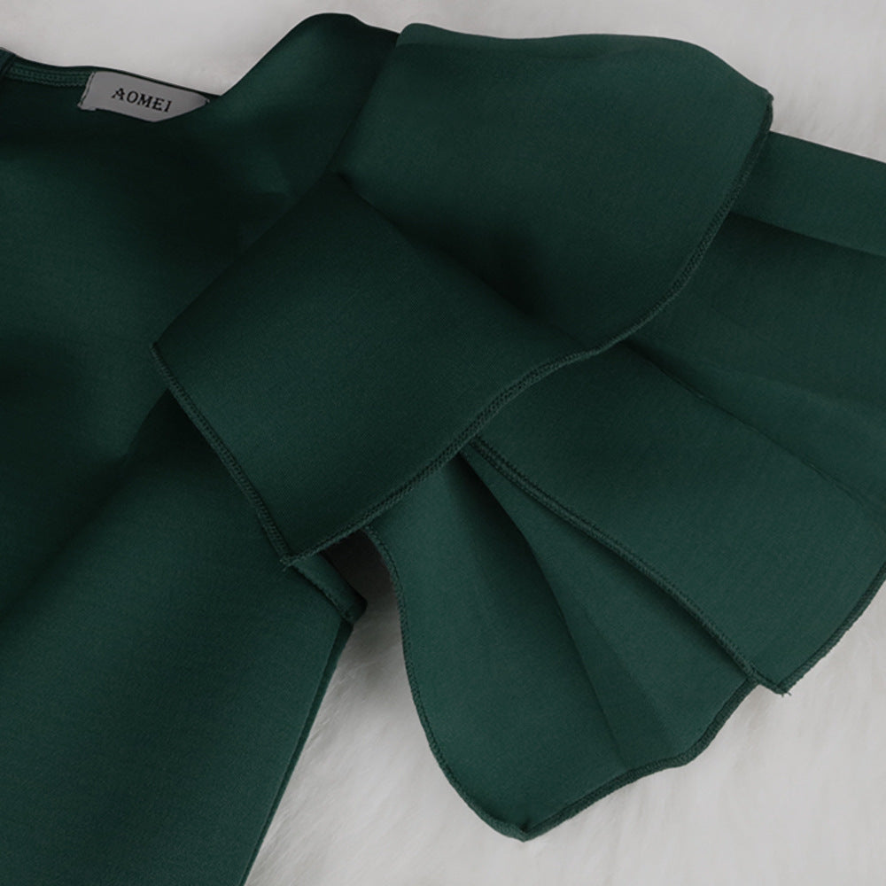 Women'S plus Size Slim-Fit Green Evening Gown with Split Ends