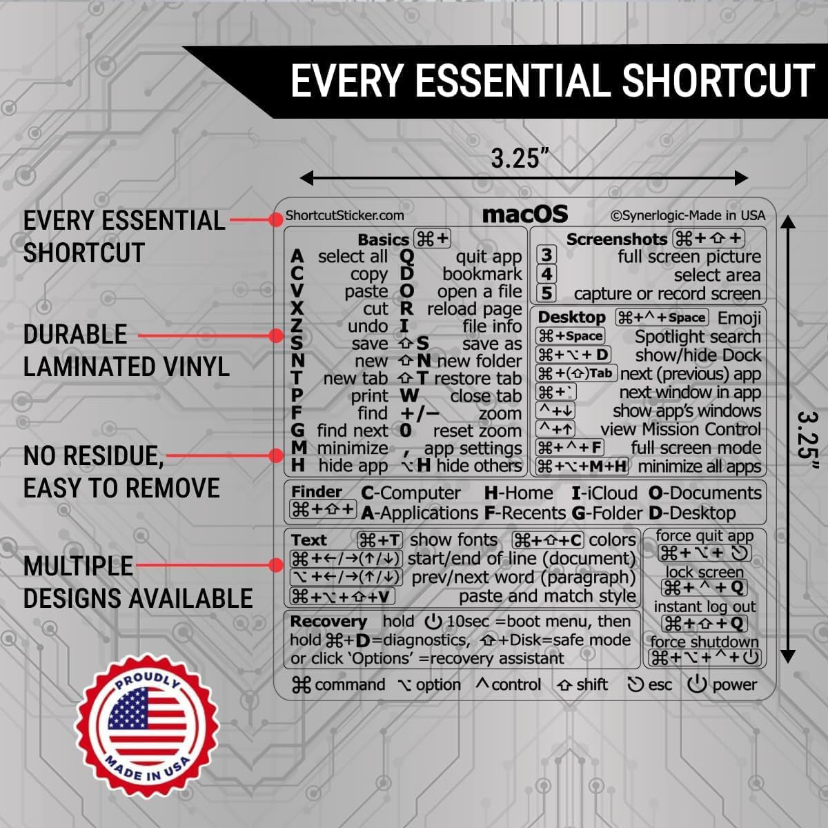 Mac OS Shortcuts Sticker for Air/Pro | Keyboard Stickers for Macos | Laminated Vinyl Macbook Cheatsheet | Macbook Shortcuts 2026 (Clear/Black)