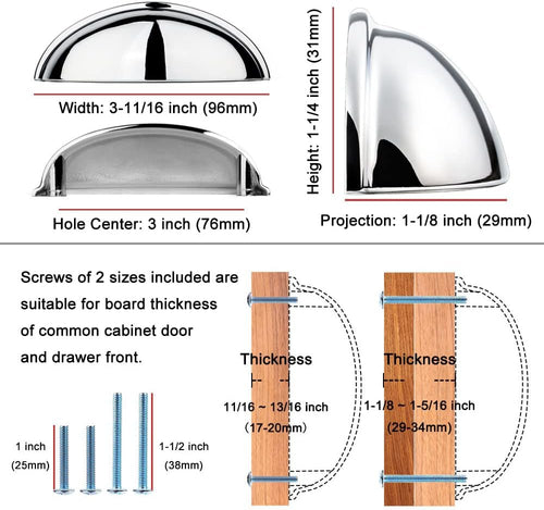 10 Pack 3 in Polished Chrome Cabinet Pulls, Drawer Handles 1808 | Sturdy Metal, Comfortable Grip, Bin Cup Hardware, Chrome Kitchen Cabinet Pulls, for Dresser Cupboard Bedroom Bathroom Vanity