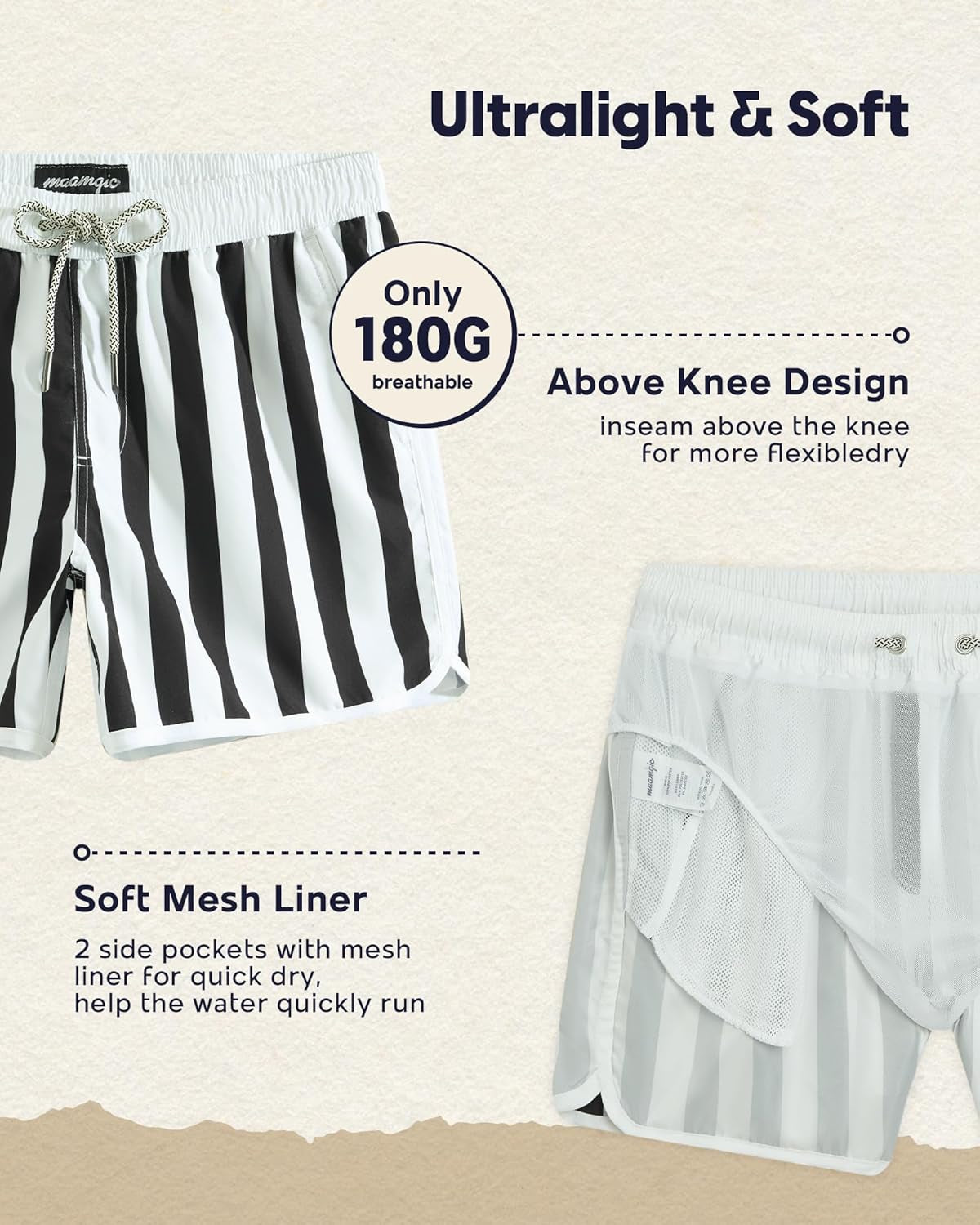 Mens Boys Short 80S 90S Vintage Swim Trunks with Mesh Lining Quick Dry Swim Suits Board Shorts