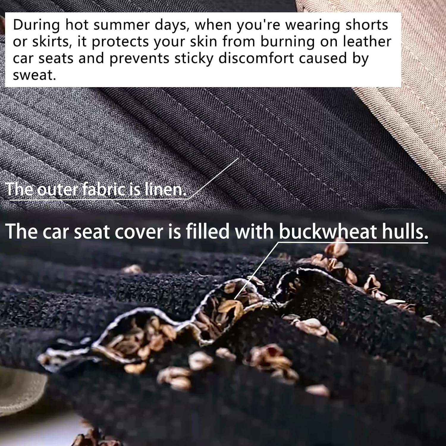 Car Seat Covers,Cloth Car Seat Cover,Buckwheat Hull Cooling Car Seat Covers,Universal Car Seat Protector, Breathable Comfortable Ventilated Front Seat Only,Black