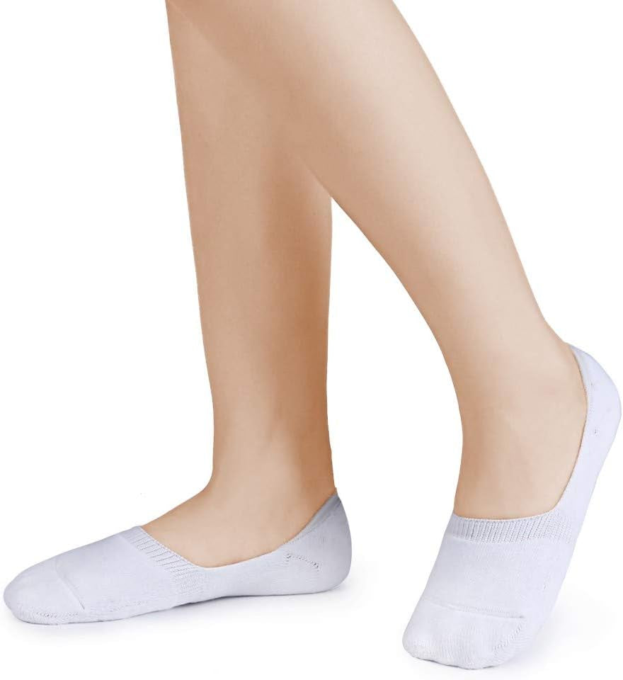6 Pairs Unisex Thick Cushion Athletic Cotton No Show Socks | Non Slip Low Cut Flat Liner Socks