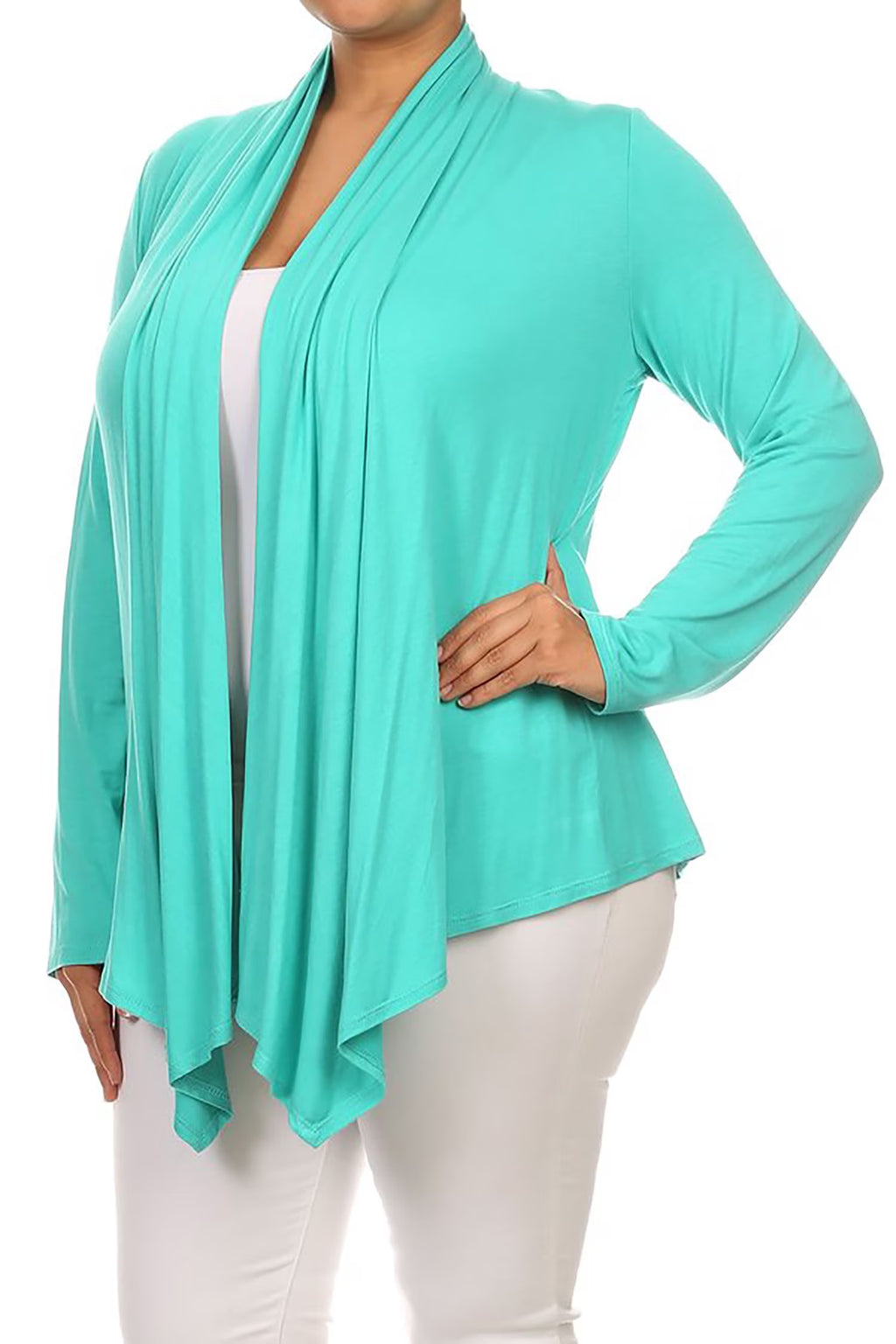 Women'S plus Size Soft Casual Drape Open Front Cardigan Long Sleeve