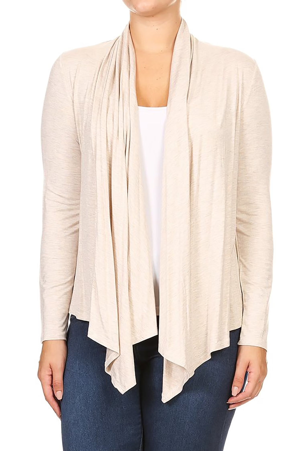 Women'S plus Size Soft Casual Drape Open Front Cardigan Long Sleeve