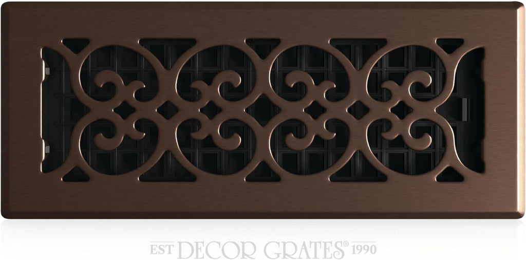 Metal Scroll Decorative Air Vent Cover 4X12 Floor Register – Adjustable Control Lever – AC Floor Vent Covers for Home Floor Vents – Fits 4 X 12 Inch Opening – Rubbed Bronze (SPH412-RB)