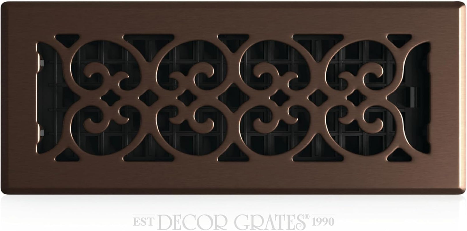 Metal Scroll Decorative Air Vent Cover 4X12 Floor Register – Adjustable Control Lever – AC Floor Vent Covers for Home Floor Vents – Fits 4 X 12 Inch Opening – Rubbed Bronze (SPH412-RB)