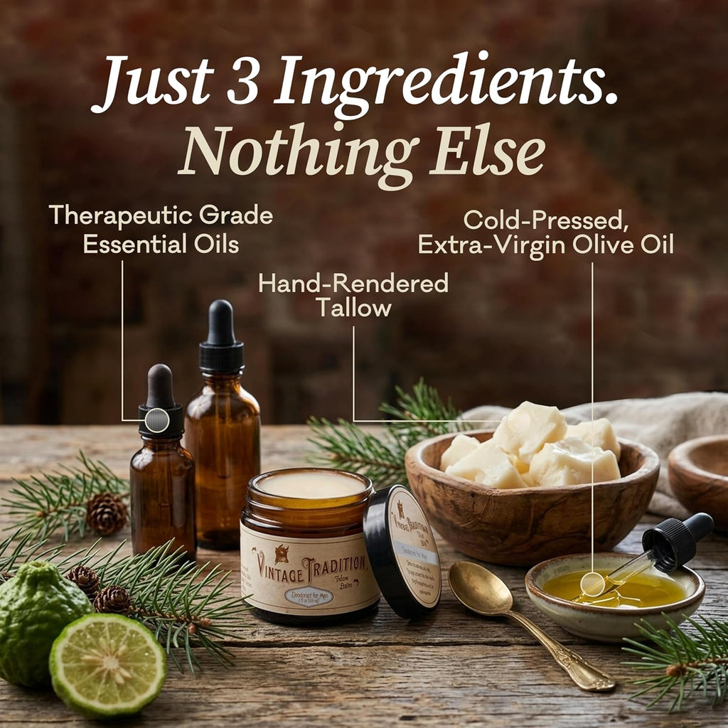 Men'S Tallow Deodorant | Aluminum-Free 2 Oz | Grass-Fed Tallow + Olive Oil | Fir Tree & Thyme Essential Oils | Aluminum- & Chemical-Free
