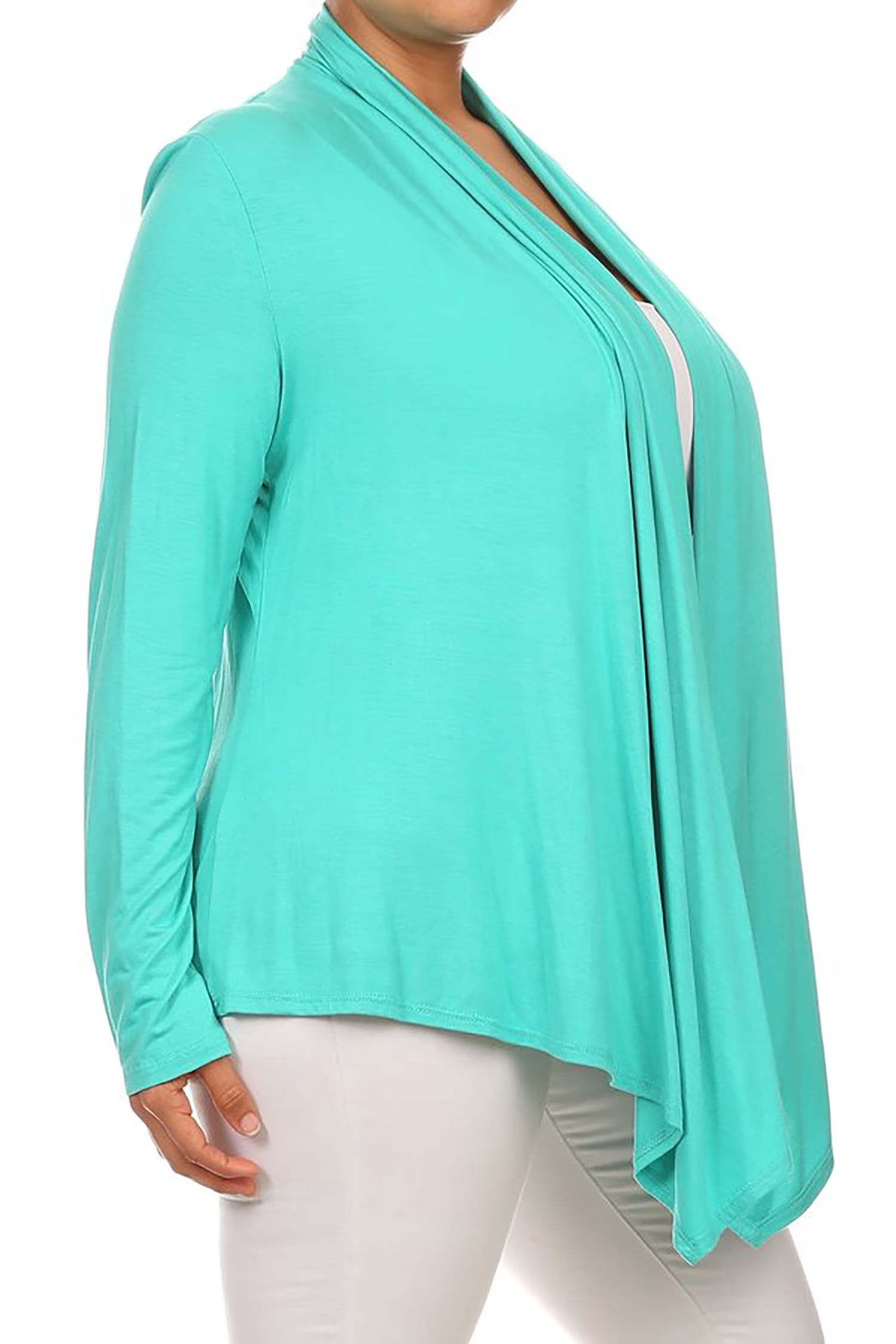 Women'S plus Size Soft Casual Drape Open Front Cardigan Long Sleeve