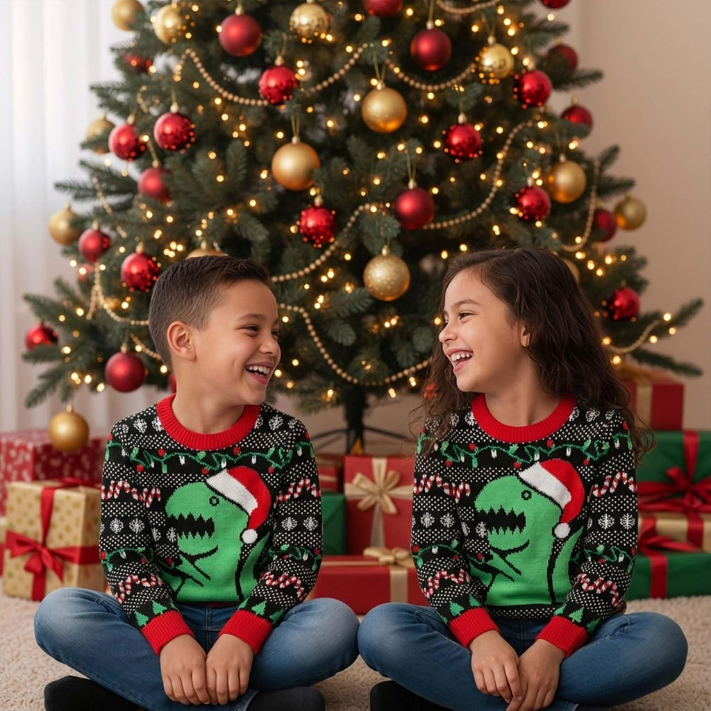 Kids Ugly Christmas Sweater Dino Gamer Swishmas Boy Girl Holiday | Soft Fleece Kids Ugly Christmas Sweatshirt; Great for Holiday Party, Gamer and Dino Fans, Boys Girls Xmas Gift