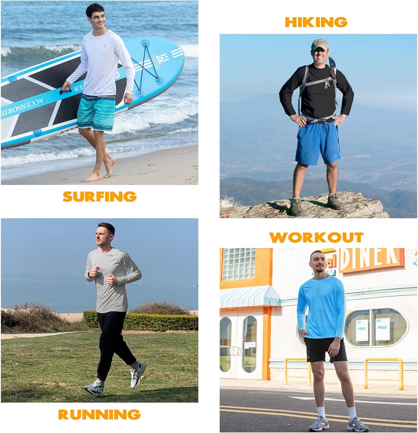 Men'S UPF 50+ Sun Protection Shirts Long Sleeve Swim Rash Guard | UV Protective, Quick Dry, Lightweight, Sun Shirts for Swimming Surfing, Beach Water Sports, Fishing, Golf, Hiking