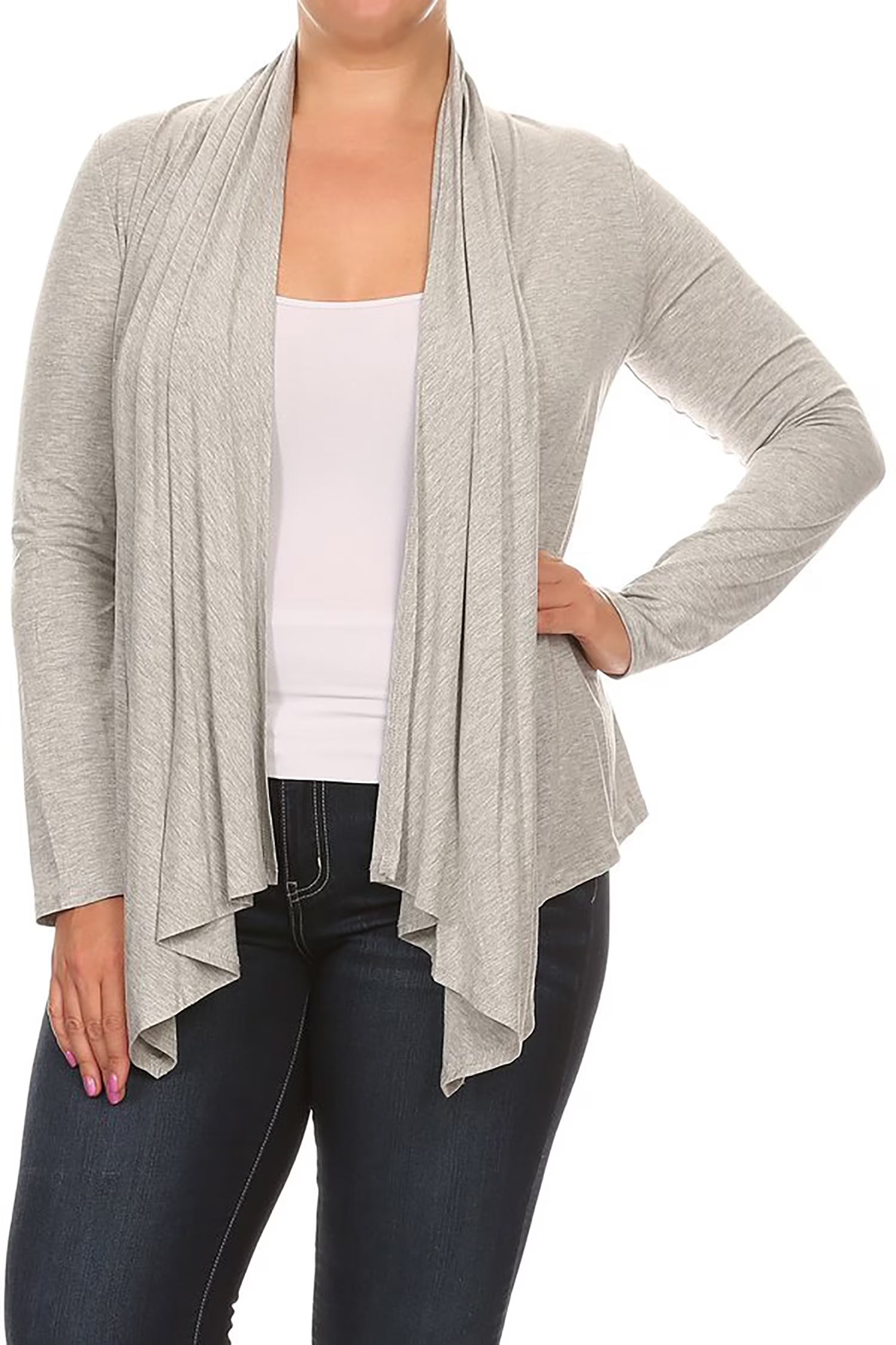 Women'S plus Size Soft Casual Drape Open Front Cardigan Long Sleeve