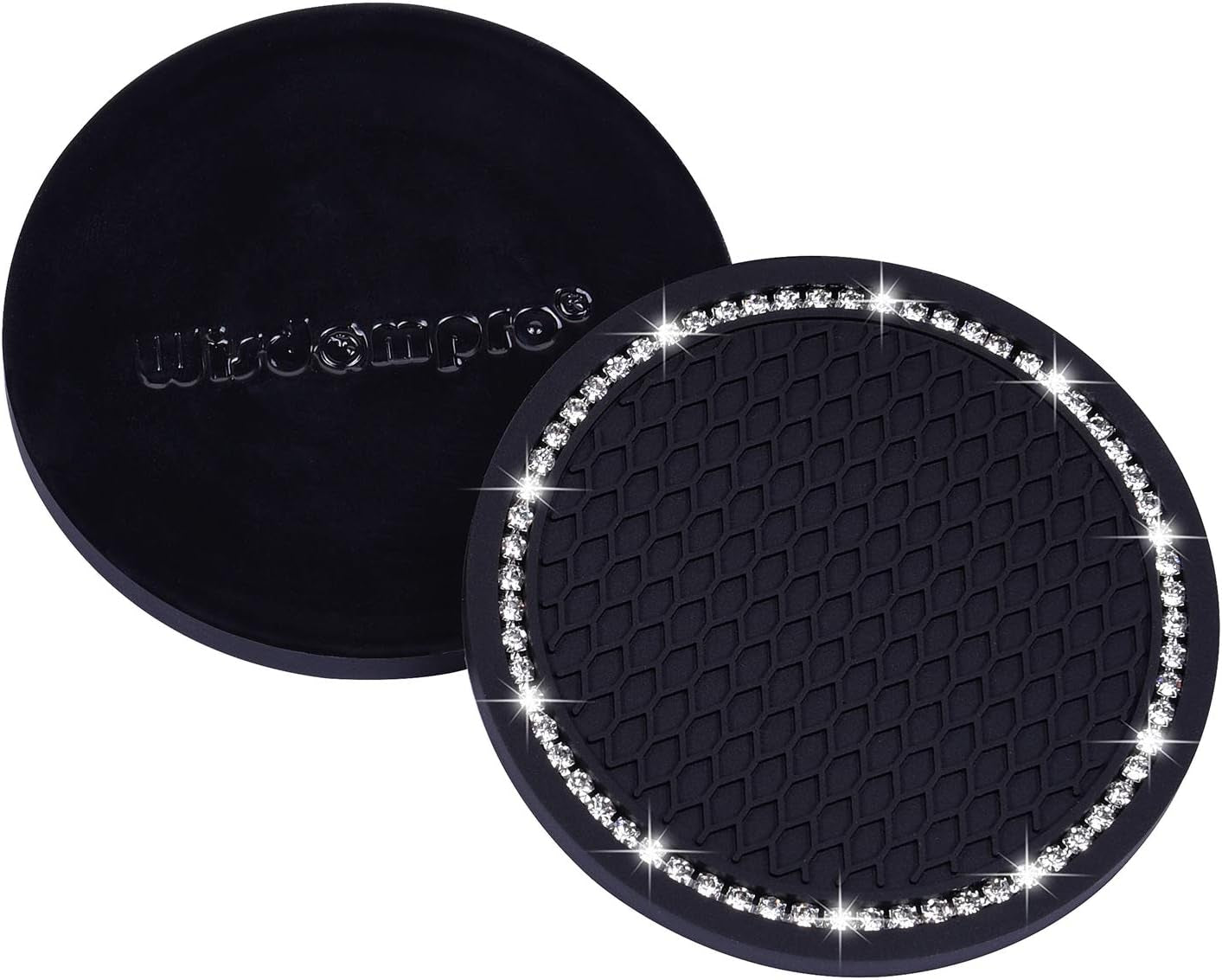 Bling Car Coasters, 2 Pack 2.75" Diameter Car Cup Coaster, Black | PVC Car Cup Holder Insert Coaster, anti Slip Universal Vehicle Interior Accessories Crystal Glitter Cup Mats for Women & Man