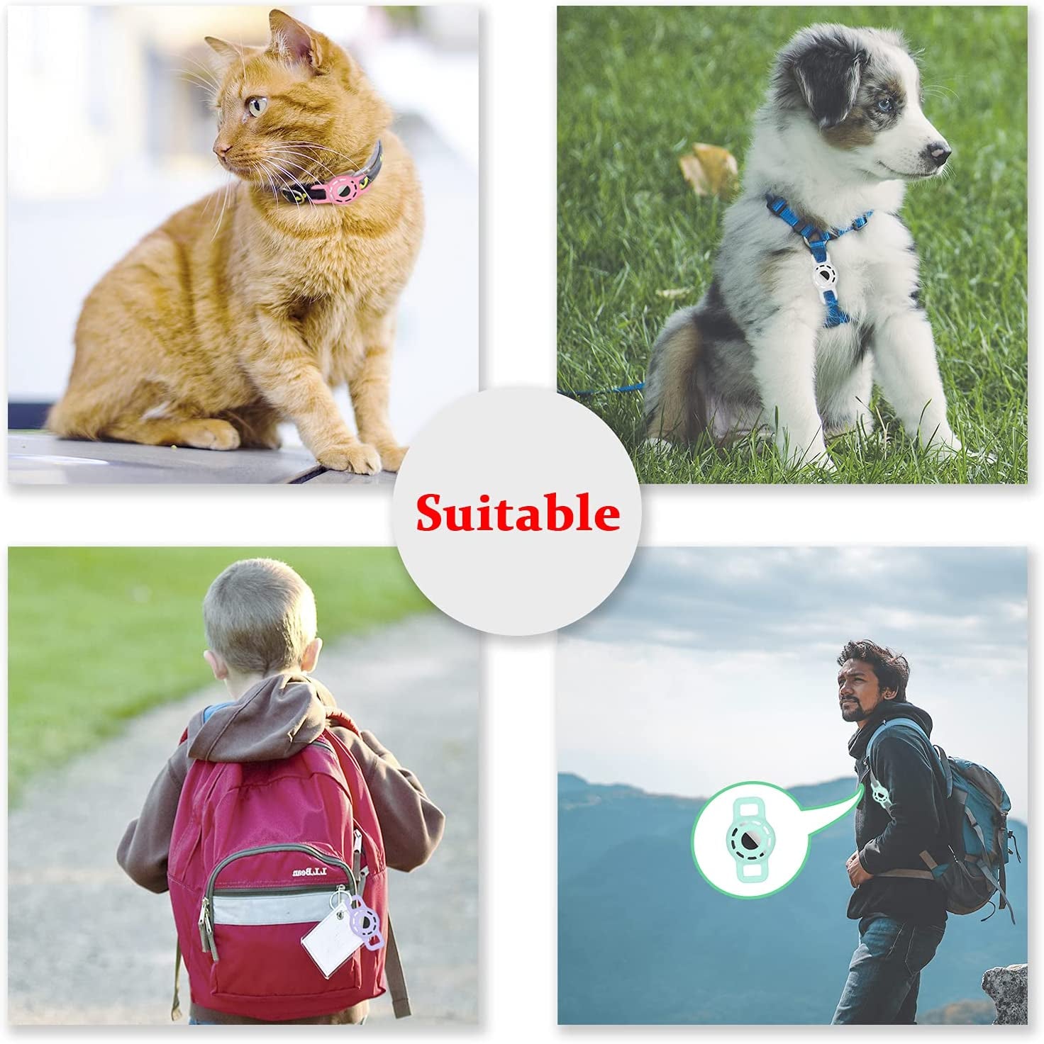 For Air Tag Cat Collar Holder for Apple Air Tag, 2 Pack of Pet Collar Holder for Cat and Small Dog Collar within 1/2 Inch and 2 Pack Protector for Air Tag