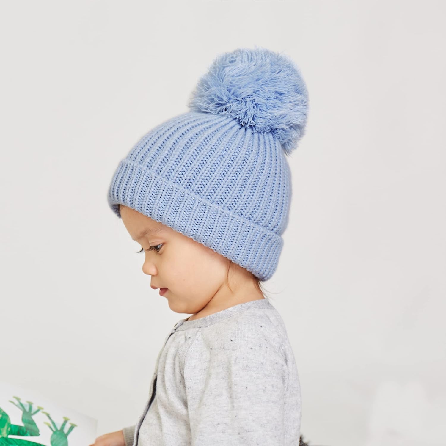 Winter Warm Knitted Baby Hats for Girls Pom Pom Kid Toddler Boys Beanies Cap with Fleece Lining