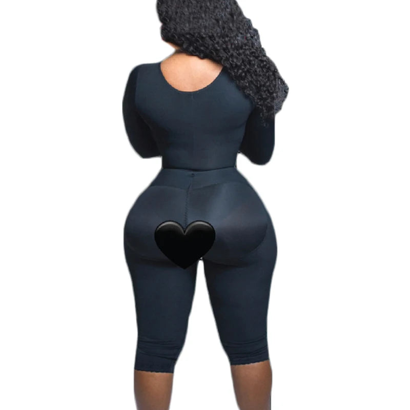 Full Body Shapewear With Sleeves Knee Length Shorts Butt Lift Up Tigh Slimming Front Hooks Waist Trainer Shapewear for Women XXS