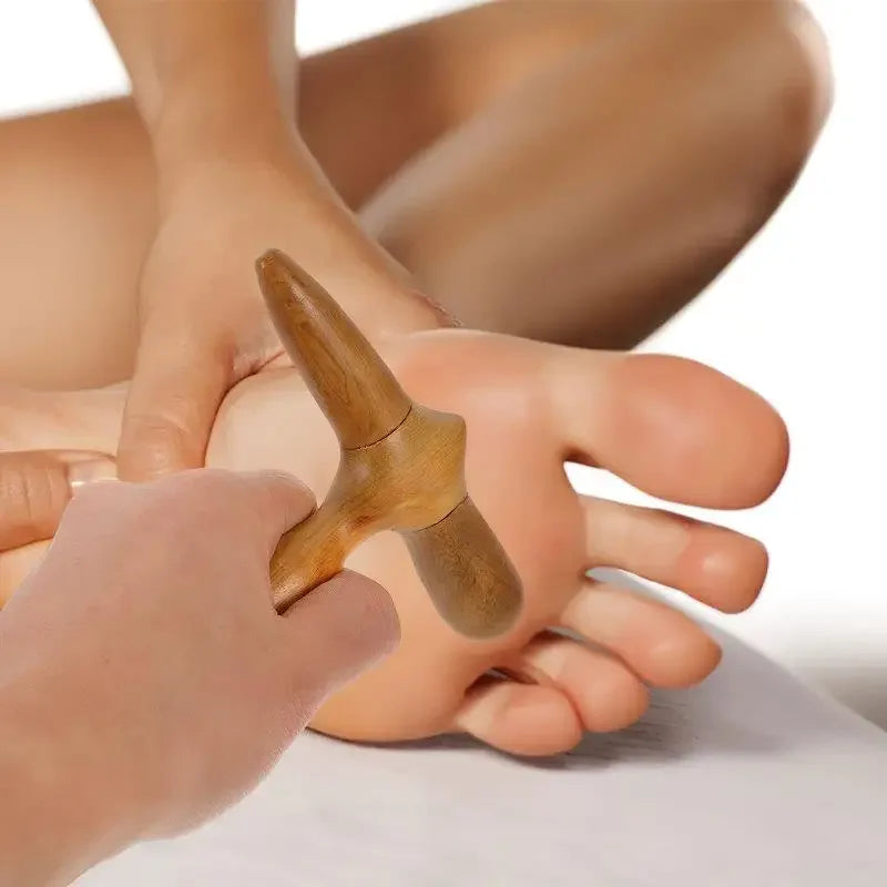 A wooden foot massage stick, muscle relief massage tool, ergonomic foot acupressure massager