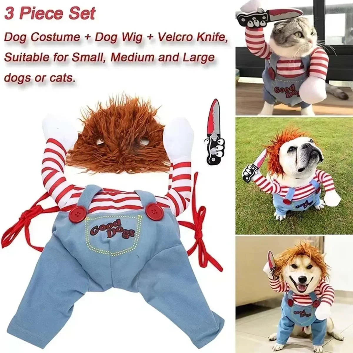 Pet Festival Funny Set Halloween Cat Dog Costumes Novelty Adjustable Pet Cosplay Clothes For Cats Medium Large Dogs Bulldog Pug