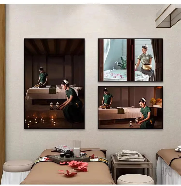 Thai Massage Parlor SPA Health Center Background Picture Moxibustion Foot Bath Shop Posters Canvas Wall Art Home Decor Paintings