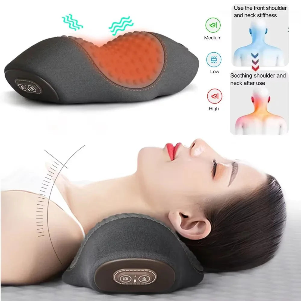 Electric Massage Pillow Heating Vibration Neck Massage Relieves Muscle Tension Protect Cervical Spine Help Solve Sleep Problems