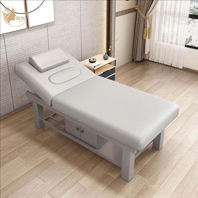 Spa Therapy Bed With Wooden Structure And Adjustable Cushion For Salon Use