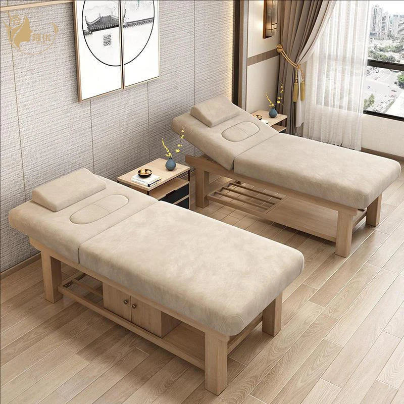 Spa Therapy Bed With Wooden Structure And Adjustable Cushion For Salon Use