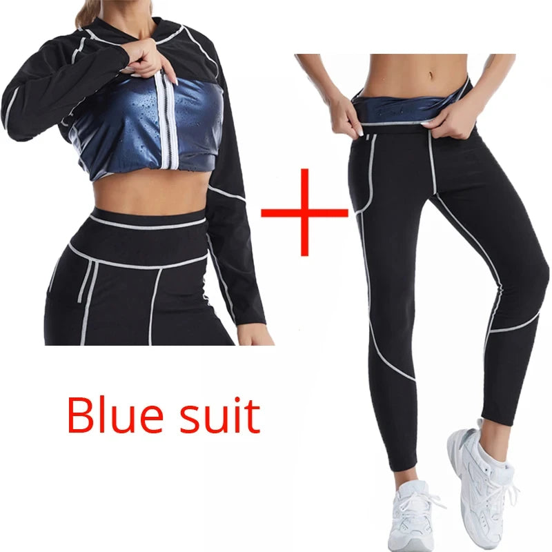 Sauna Suits Women Gym Clothing Sets Fat Burning Shapewear Coats Tops Fitness Sportswear Weight Loss Sweating Sports Leggings