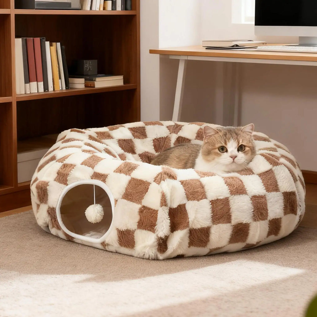 Cat Tunnel Bed Interactive Toys Washable with Ball Tunnel Cat Bed Cave Interactive Toys for Kitten Puppy Small Dog Bunny Pet