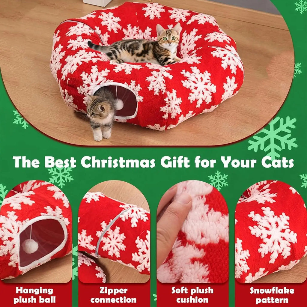 2025 Winter Christmas Cat Tunnel Bed Cat Nest Soft Kitten Donut Tunnel For Living Room Balcony Enrichment Home Bedroom Exercise