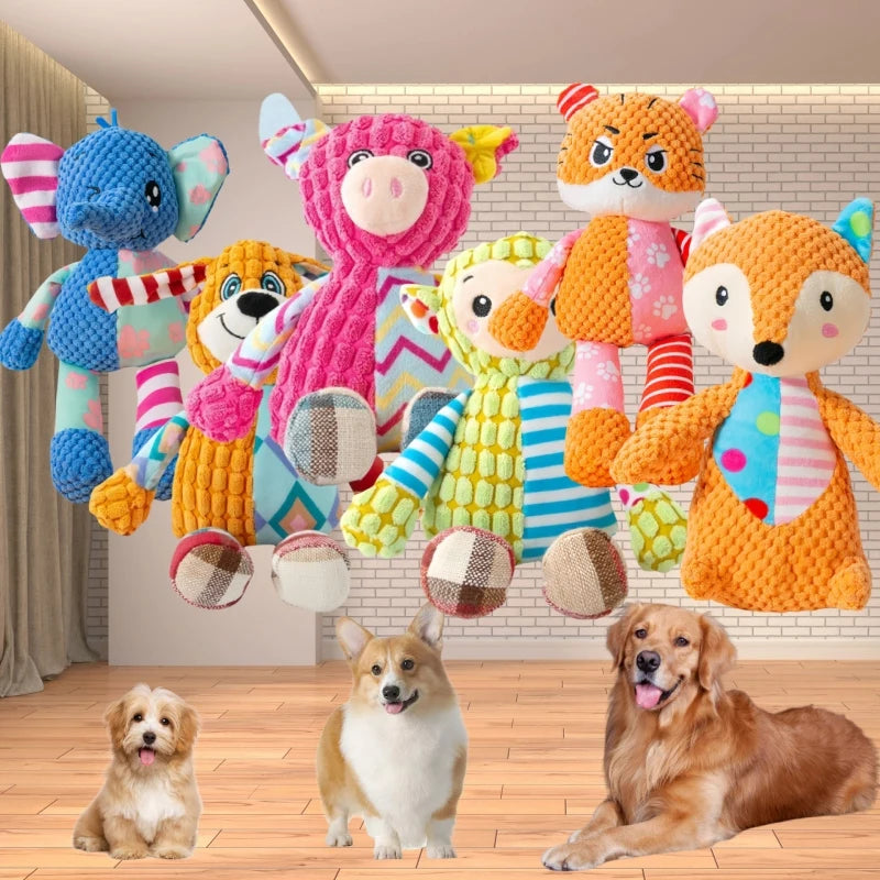 Pet Plush Toy Cat Dog Puzzle Toy Cute Animals Bite Resistant Interactive Squeaky Pet Dog Teeth Cleaning Chew Toy Pet Supplies