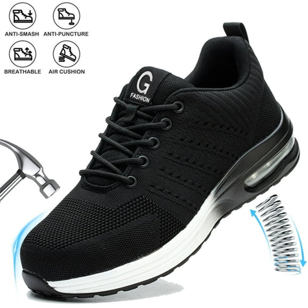 Steel Toe Work Shoes for Men Women  Anti-Smash Anti-Puncture Blue Safety Shoes Breathable Lightweight Air Cushion Work Shoes